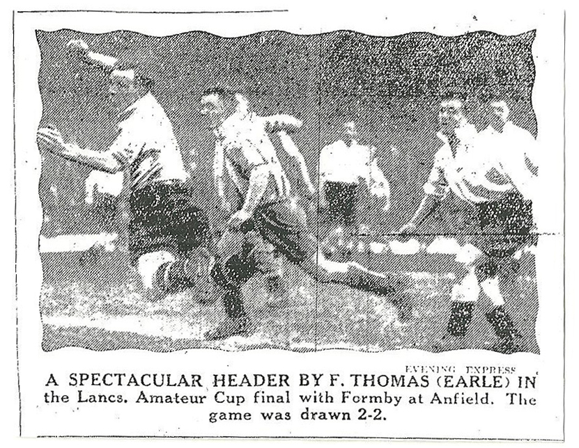 Earle’s F Thomas in action against Formby in the Lancashire Amateur Cup final at Anfield, April 1935