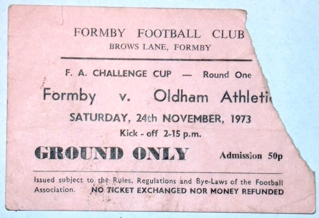 Ticket for Formby FC v Oldham Athletic, 24 November 1973